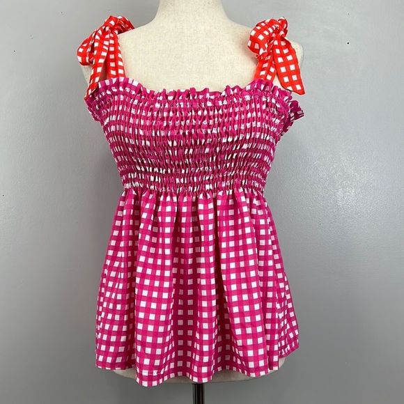 Twisted Wunder Tops - Twisted Wunder Pink and Orange Smocked Blouse